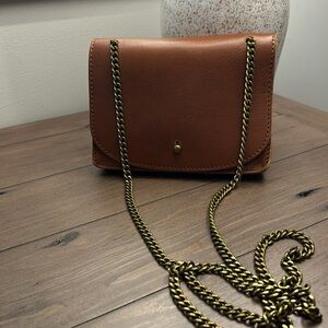 Madewell Leather Chain Crossbody Clutch Brown